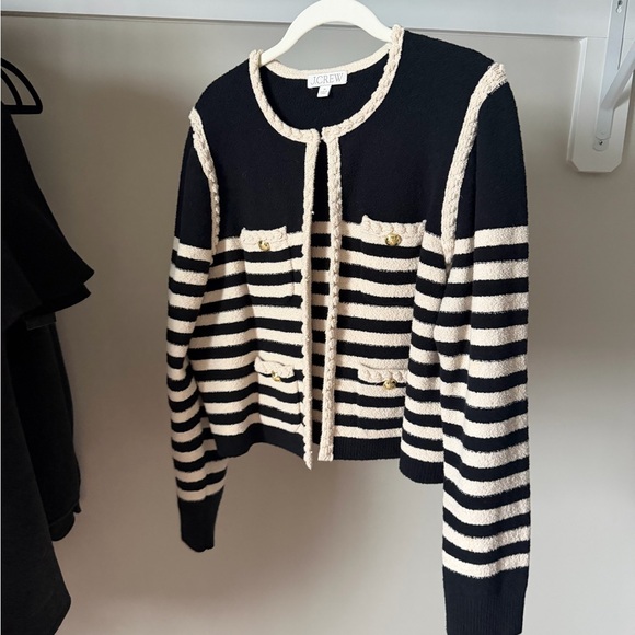 J. Crew Sweaters - J.Crew Black & Cream Striped Knit Cardigan Sweater — Medium